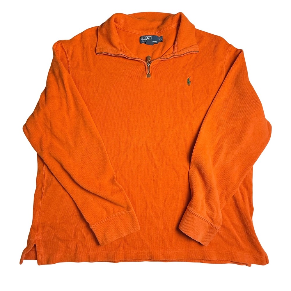 Polo Ralph Lauren Mens XL Orange 100% Cotton Quarter Zip Pullover Sweater Pony